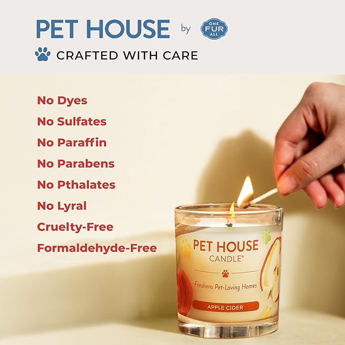 One Fur All Pet House Candle Plant-Based/Soy - Clean Burning Scented, Long Lasting Pet Odor Candle for Home - Vanilla Crème Brulee