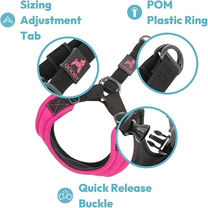 Gooby Escape Free Sport Harness - Blue, Medium - No Choke Step-in Patented Neoprene Small Dog Harness with Four-Point Adjustment - Perfect on The Go Dog Harness for Medium Dogs No Pull and Small Dogs