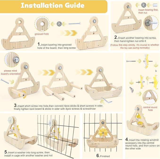 Bird Parakeet Rotating Perch Toys Interactive Rocking Wooden Exercise Wheel Cockatiel Toy Bird Cage Accessories