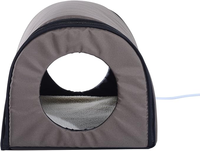 PawHut Dome Heated Cat House Portable and Waterproof Pet Shelter for Kitty in Winter, Brown