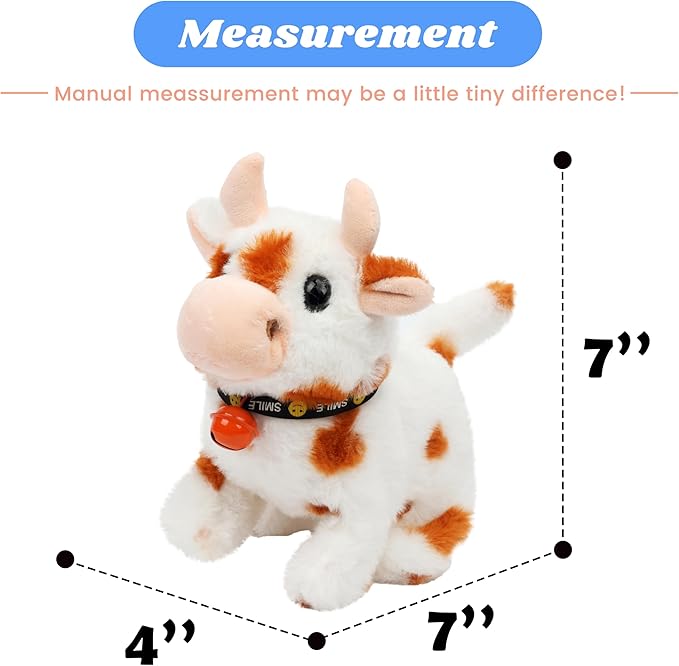 Hopearl Walking Cow Interactive Electronic Pet Plush Diary Cattle Toy with Sounds and Movements MOO Nodding Head Wag Tail Animated Gift for Toddlers Birthday, Brown, 7''