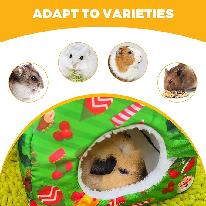 Guinea Pig Hideout - Thicken Washable Christmas Style(Green) Small Animal House Cage Accessories for Guinea Pig,Mouse,Chinchillas, Hamsters,Hedgehogs,Ferrets,Bearded Dragons & Rats