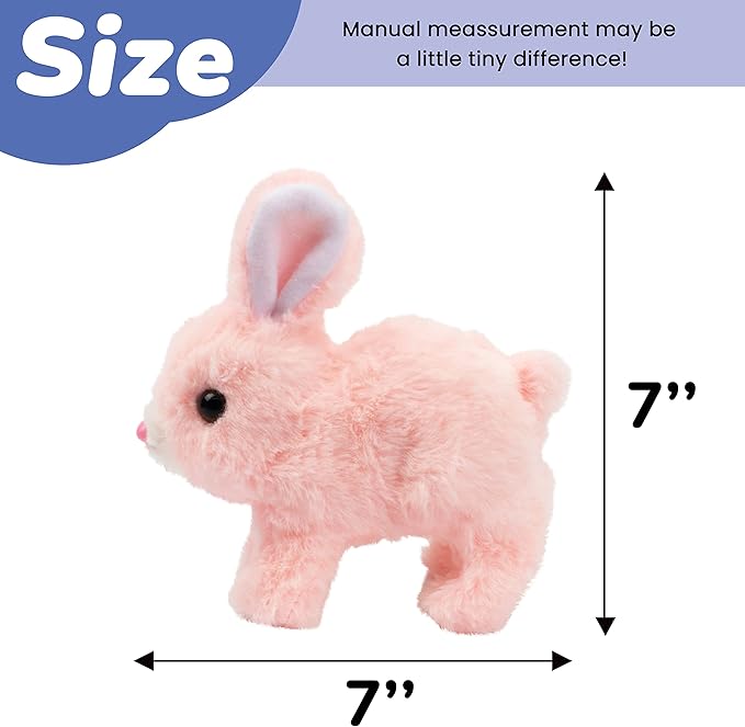 Hopearl Hopping Rabbit Interactive Electronic Pet Plush Bunny Toy with Sounds and Movements Animated Walking Wiggle Ears Twitch Nose Gift for Toddlers Birthday, Pink, 7''