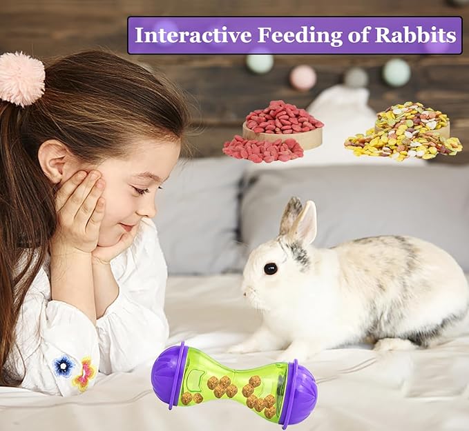 2Pcs Rabbit Treat Ball Interactive Bunny Toys Food Dispensing Guinea Pig Toys Slow Feeder for Rabbits, Guinea Pigs, Reptile