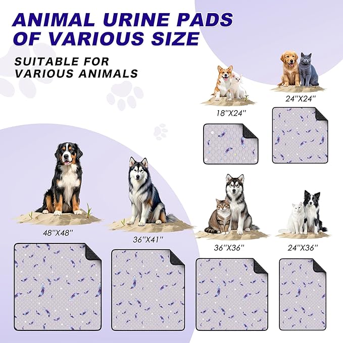 Washable Pee Pads for Dogs, 2Pack Reusable Puppy Pads, Super Absorbent & Leakproof Dog Pads, Anti-Slip Dog Pee Pads for Puppy Training & Incontinence, Feather Pattern 24"x24"