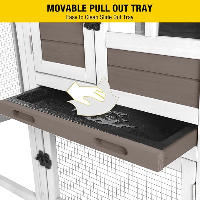 Aivituvin 51.6''L Rabbit Hutch Outdoor Chicken Coop Indoor Bunny Cage with Run,Guinea Pig House Pull Out Upper Tray (51.6" L x 25.2" W x 36.2" H, Brown-1 Set)