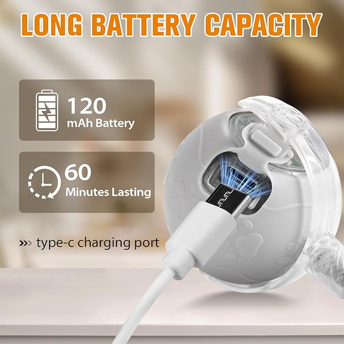 Interactive Cat Toys for Indoor,Automatic Moving Electric Rolling Pet Ball,Smart Teasing Toy for Kitty,3 Modes and USB Rechargeable,Tail 2.0 Cat Feather Toy Gray