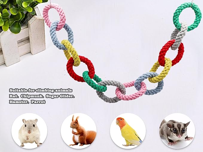 Dnoifne Sugar Glider Hanging Twelve-Ring Climbing Toys, Colorful Swing Toys, Cage Accessories for Ferret Hamster Squirrel Chinchilla Parrots