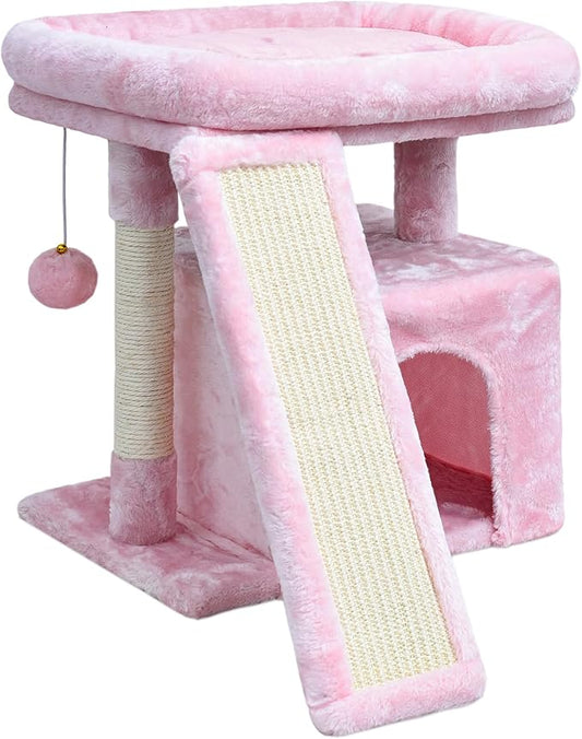 Small Cat Tree for Indoor Cats, Cat Tower with Perch, Condo, House and Stable Stand for Kittens & Adult Pets（Pink）