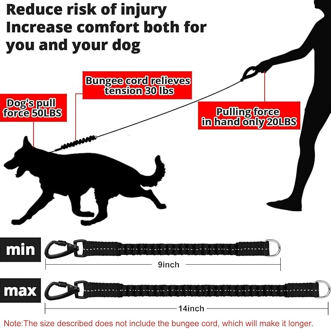 Rope Dog Leash 5 FT: Heavy Duty Leashes with Swivel Lockable Hook Reflective Threads Bungee and Padded Handle - Dog Lead for Large Small Medium Dogs Outside Walking Hiking Orange