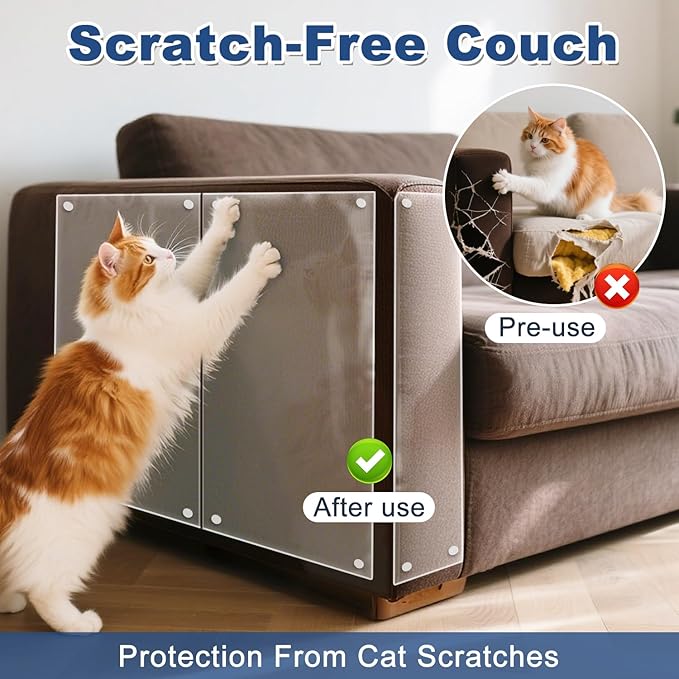 Cat Scratch Furniture Protector, 12-Pack Couch Protector from Cat Claws, Cat Couch Protector Single-Sided Furniture Protectors from Cats Scratching for Sofa Corners Walls Doors(with 50 Twist Pins)