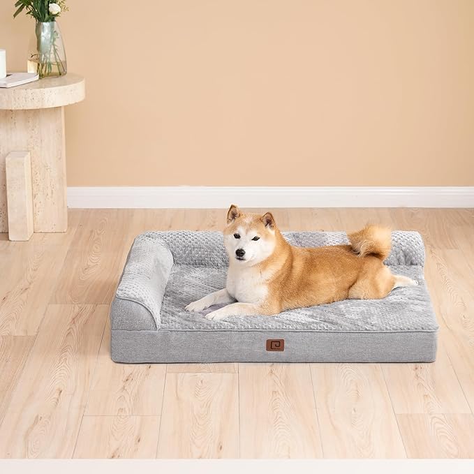 EHEYCIGA Memory Foam Dog Bed Large Sized Dogs, Waterproof Dog Bed Orthopedic with Washable Removable Cover, Non-Slip Pet Bed Couch, 36x27x6 Inches, Grey