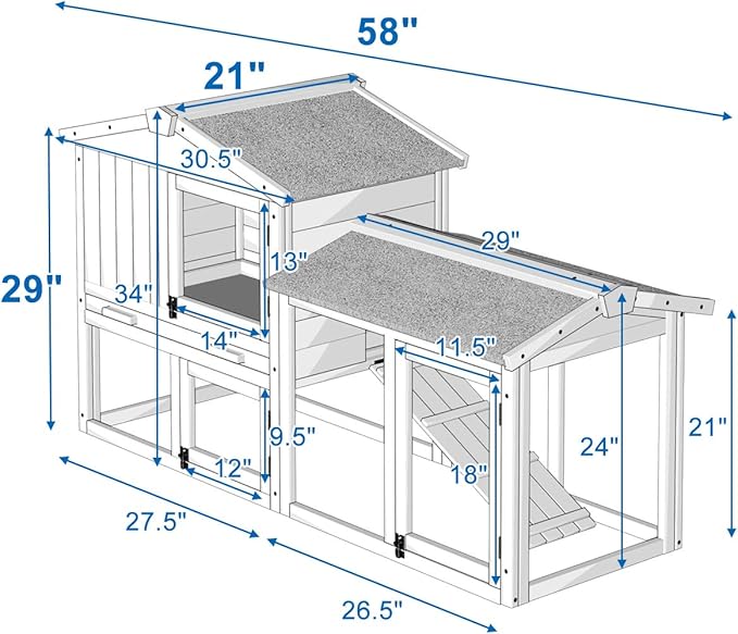 Tangkula Large Chicken Coop, 58‘’ Wooden Hen House Outdoor Backyard Garden Bunny Rabbit Hutch with Ventilation Door, Removable Tray & Ramp Chicken Coop (58 inches) (Gray)