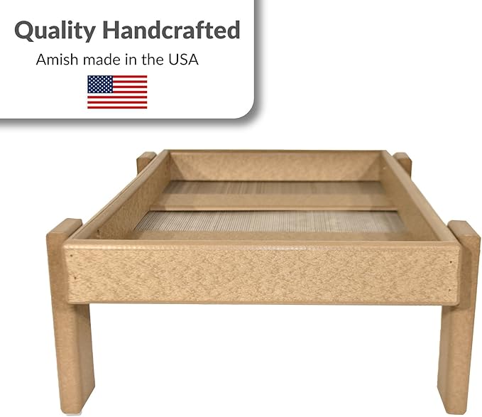 Recycled Plastic Platform Ground Bird Feeder Tray Made in America (Weathered Wood with Reinforced Mesh Floor),12Wx18Lx6H