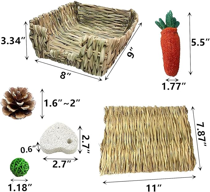 kathson Bunny Grass Bed Portable Grass Bed Mat Hand-Made with Natural Straw Lightweight Paws Protection Bedding Nest Small Animals Chew Toys for Rabbit Guinea Pig Hamster Gerbil Chinchilla Mice