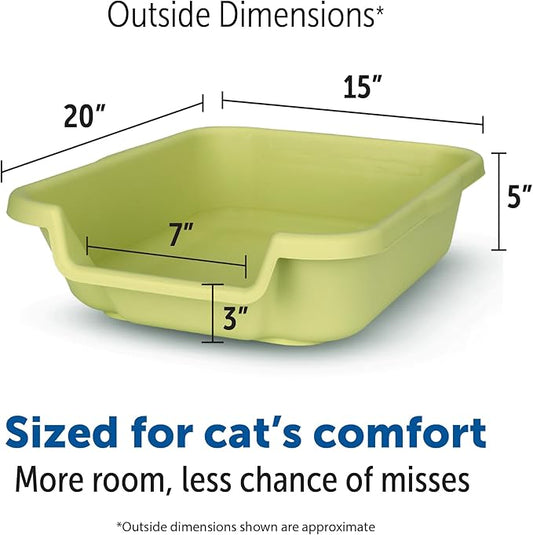 KittyGoHere Senior Cat Litter Box 1 Pack, Small Apple Green Low Entrance Kitty Litter Box, Sized for Cats Comfort, Perfect for Senior and Arthritic Cats, Made in USA