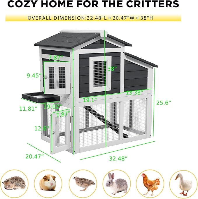 Chicken coop, Chicken Run, Duck coop,Outdoor Chicken Coop for 2-4 Chickens Wooden Hen House Poultry Pet Hutch Run Cage (White)