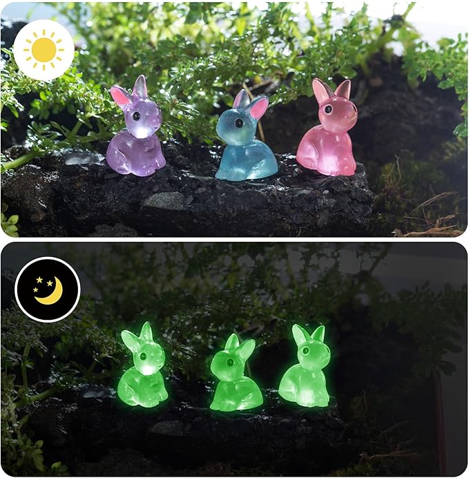 200PCS Luminous Mini Resin Ducks Tiny Frog Flamingo Glow in The Dark Animals Mushroom Rabbit Dolphin Dollhouse Landscape Garden Micro Décor Aquarium Potted Figurine Turtle Lizard DIY Hide Seek Prank