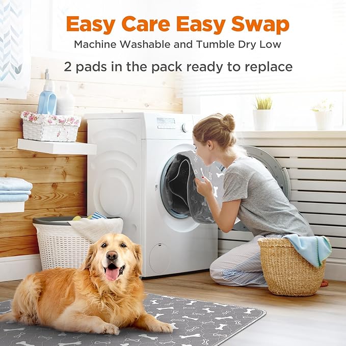 Washable Pee Pads for Dogs Large 48" x 48" 2-Pack Reusable Puppy Pads Pet Training Pads, Fast Absorb Dog Mats, Waterproof Whelping Pad, Non-Slip Protects Against Urine Leakage