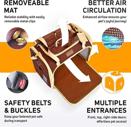 Large Cat Carrier Soft Dog Carrier for Small Dogs Pet Bag Carriers for Cat Dog Travel Bag Large Small Dog Puppy Kitten Rabbit Bunny Airline Approved for Traveling (M Brown)