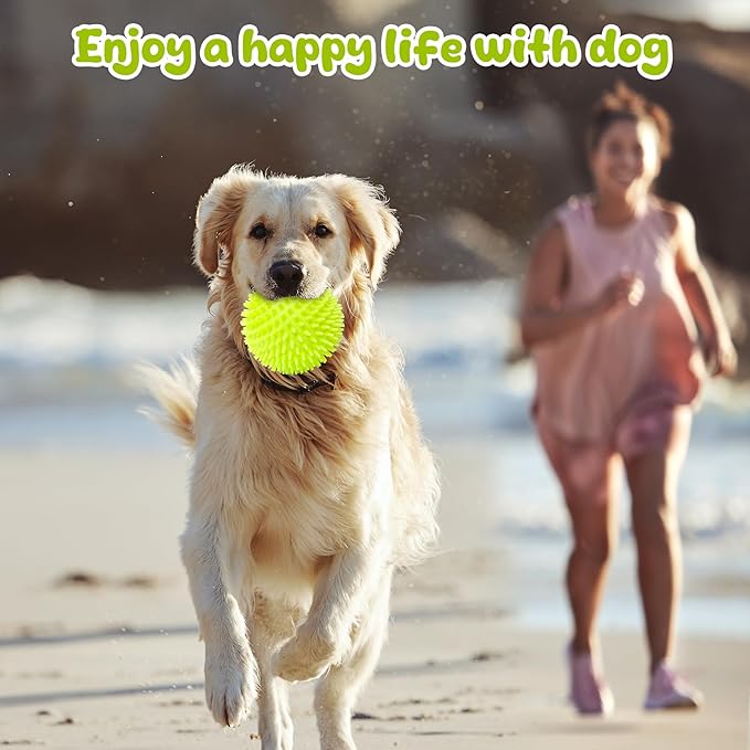 Indestructible Squeaky Dog Toys for Aggressive Chewers, Interactive Spike Dogs Balls Toys for Medium Large Dogs, Durable Floating Dog Toy Ball for Outdoor Play
