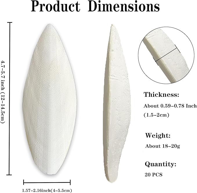 20 Pcs Bird Cuttlebone for Parakeets 4.7"-5.7" Cuttlebone for Birds - 100% Natural Cuttlefish Bone Bulk Chew Toy Bird Bites Calcium Stone for Canaries Tortoises,Snails,Reptiles,Parrots,Cockatiel
