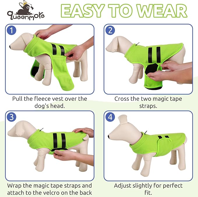 Queenmore Medium Dog Sweaters, Soft Fleece Vest Pullover Dog Jacket with Leash Hole, Warm Winter Dog Clothes Cold Weather Doggy Dachshund Sweater for Medium Dogs Cats Boy or Girl (Green, M)
