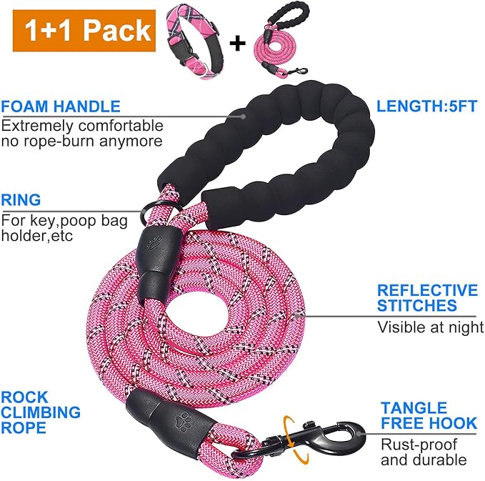 Nylon Dog Collar Soft Neoprene Padded Adjustable Dog Collars for Small Medium Large Dogs (XS Neck 9"-12", Pink)