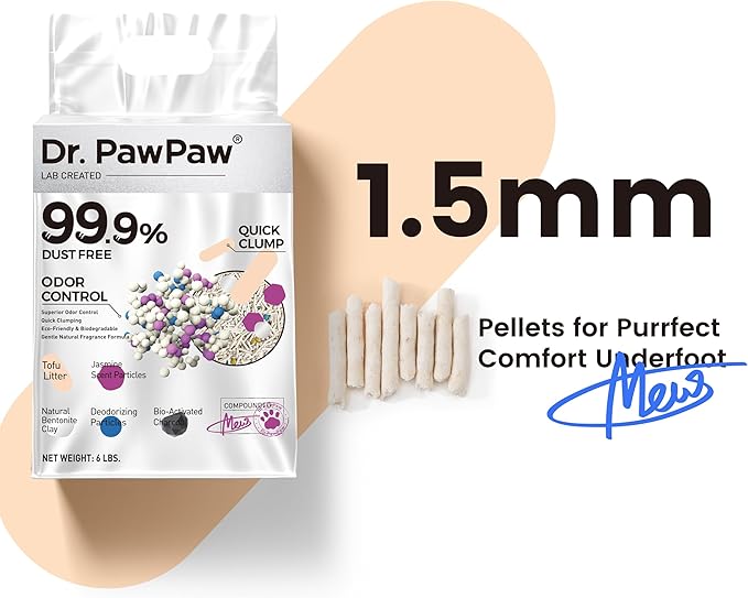 Tofu Cat Litter, Dr. PawPaw Clumping Cat Litter, Jasmine Scent 6 lb, Dust-Free Keep Kitty Tidy, Superior Odor Control Keep Step Fresh