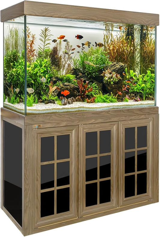 175 Gallon Aquarium in Dark Wood Tempered Ultra Clear Glass with Complete Setup Including Stand, Pump, Filter, and LED