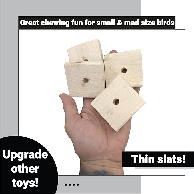 3011 Block Type 11 Thin Square Slat Softwood kiln Dried Heat Treated Unfinished Flat chewable Toy Part with Center Hole Handcrafted by Impeckable Bird Toys for Conures Caiques Amazons