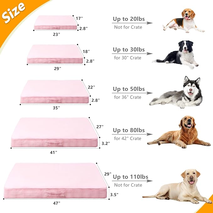 MIHIKK Washable Orthopedic Dog Bed for Large Dogs, L Waterproof Pet Bed with Egg Crate Foam Strong Support, Machine Washable Cover & Anti-Slip Bottom & Durable Zipper 35x22(Pink)