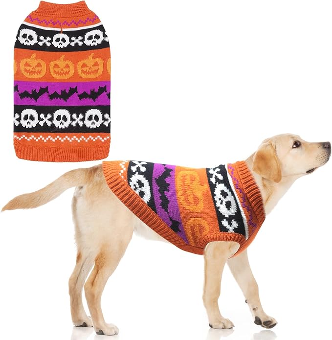 KOOLTAIL Halloween Dog Sweater Costume Fall Winter Clothes - Soft Pumpkin Knitwear Dog Cold Weather Coat, Pet Sweatshirt Pullover Outfit for Small Medium Large Dogs Puppy Cats Girls Boys Orange L
