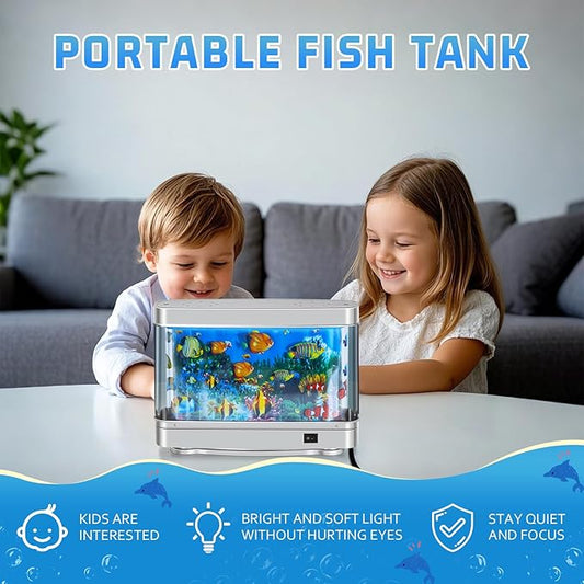 Fake Fish Tank,Artificial Aquarium Decorations,Fake Aquarium Decor,Virtual Ocean Moving Fish lamp for Bedroom Office Décor,Gift for Kids and Cat