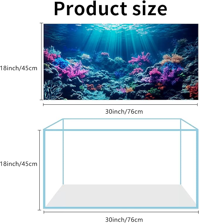 COMSUN 3 Pack Aquarium Background, 30x18 inches Polyester Aquarium Background, Cloth Fish Tank Background, Undersea Corals Sunshines & Rock Aquatic Plants