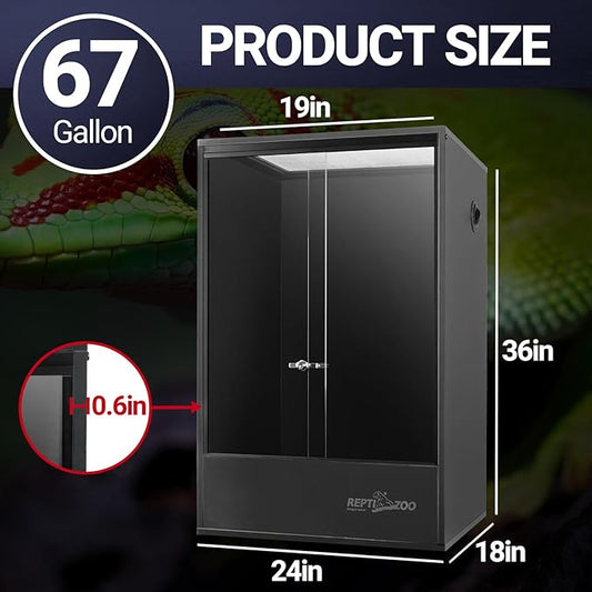 REPTIZOO 67 Gallon PVC Tall Reptile Tank, 24" x18”x36” Large Reptile Terrarium for Gecko Lizard Chameleon Frog Snake, Enclosure Habitat with Sliding Door & Top Screen Ventilation