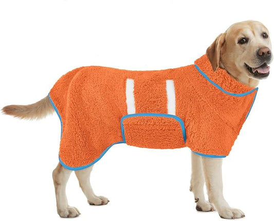 Bienbee Dog Bathrobe, Quick Drying Super Absorbent Dog Robes for After Bath, Warm Keeping Dogs Towel, Dogs Bath Supplies, Orange L