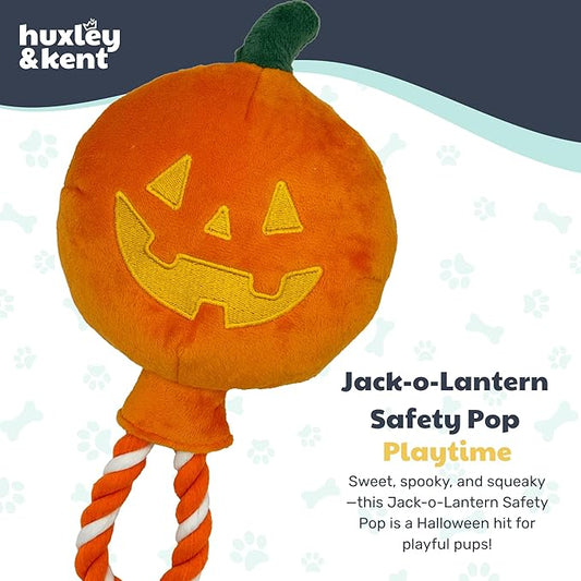 Huxley & Kent Halloween Funny Dog Toy w/Squeaker – Power Plush Squeaky Dog Toys for Small, Medium & Large Dogs – Soft Stuffed Animal for Indoor Play & Fetch - Jack-o-Lantern Safety Pop, One Size