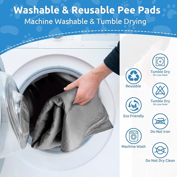 Washable Reusable Dog Pee Pads, 34"x52" (2 Pack) Absorbent & Waterproof Puppy Training Pad for Crate, Playpen & Carpet, Large Potty Pads for Dogs, Cats & Small Pets