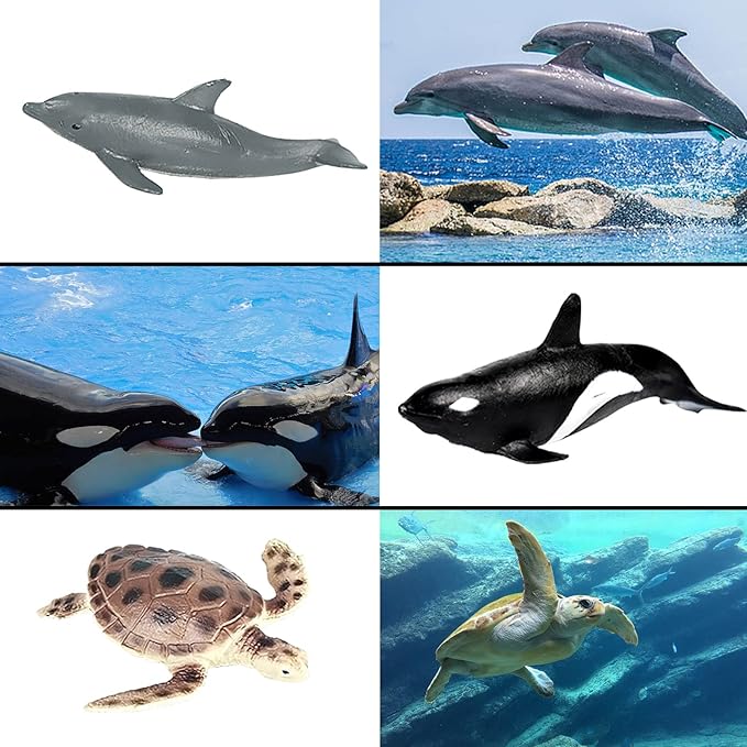 24PCS Mini Ocean Animal Figurines - Realistic Sea Creatures Toy Figures with Sharks, Whales & Walrus - Under The Sea Life Figure for Party Decoration, Easter Egg Filler & School Project