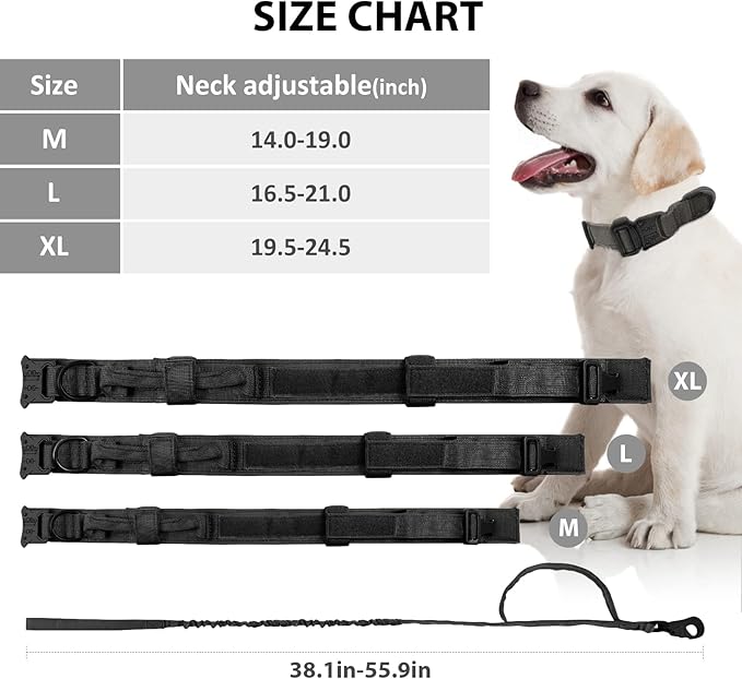 Tactical Dog Collar and Leash Set Heavy Duty Military Dog Collar with Handle and Metal Buckle for Medium and Large Dogs (Black, M)