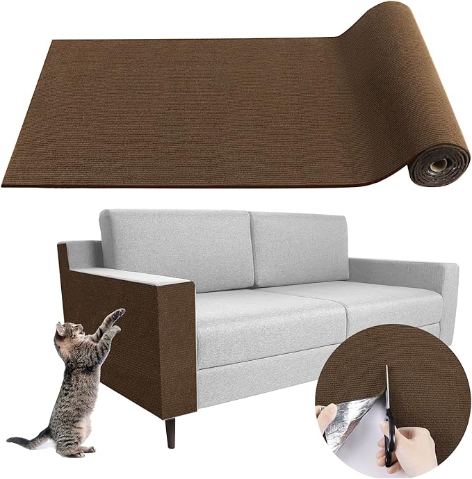 Climbing Cat Scratcher Mat Trimmable Cat Scratching Post Carpet 39.3’’x15.8’’ Self Adhesive Carpet Mat Pad Replacement for Cat Tree Shelves Post Couch Wall Furniture Steps DIY Protector (Brown)