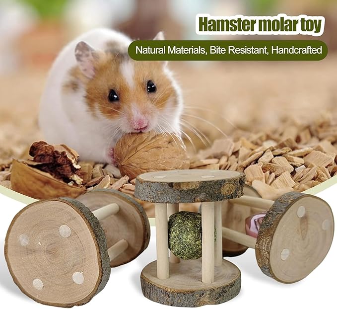 Natural Wooden Chew Toys for Small Animals, Teeth Grinding Toy for Hamsters, Rabbits, Guinea Pigs, Parrots, Chinchillas – Grass Seed Mint Balls for Pet Play and Dental Care, Ideal for Pet Supplies