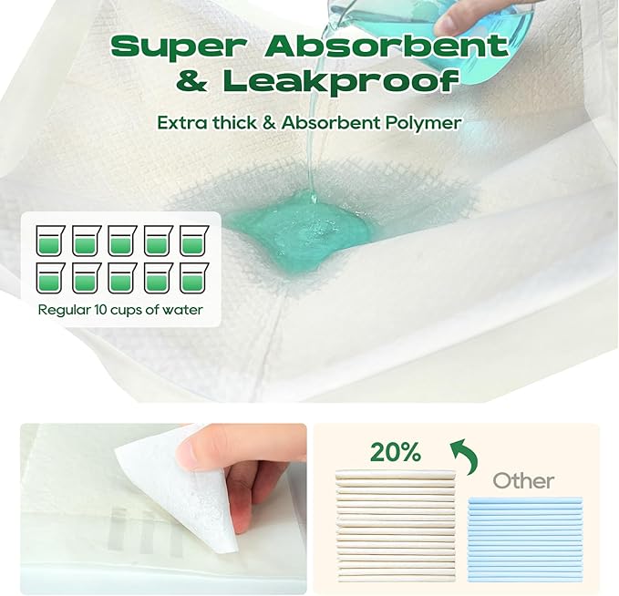 Puppy Pads 50 Count Small 30x36in Bamboo Training Pads Deodorizing Leakproof Quick Drying Dog Pee Pads Super Absorbent Disposable Pee Pads for Dogs with Adhesive Tabs