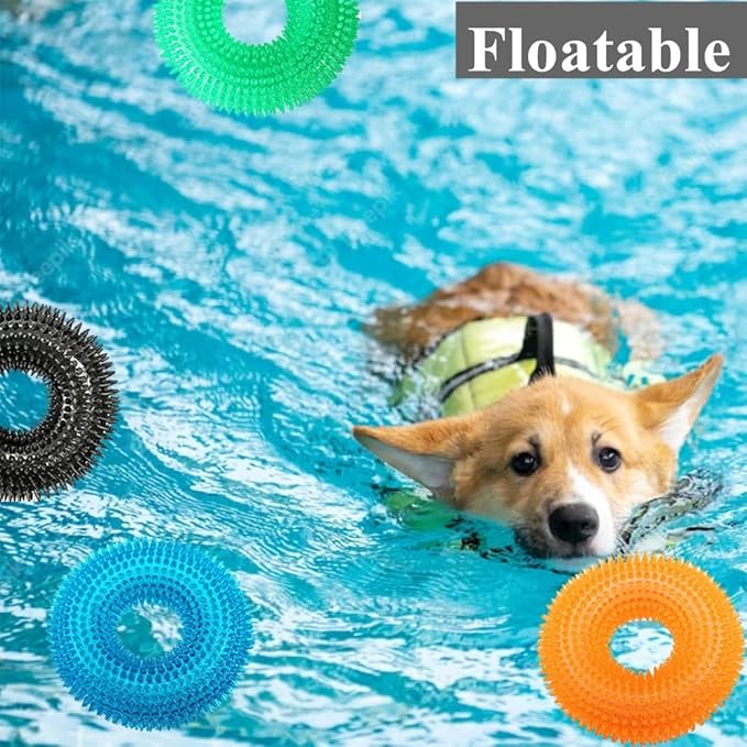 ADUCK Dog Squeaky Chew Toys for Aggressive Chewers, Small Medium Large Dogs Teeth Cleaning Soft Natural Rubber Float Toy for Indoor Outdoor Water Pool, Donut Ring Design 4.92 inch, Crystal Green
