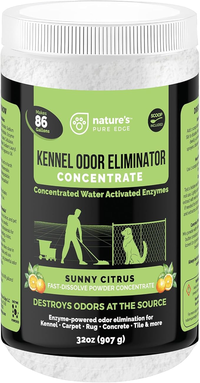 Nature's Pure Edge Enzyme Powder Concentrate Makes 86 Gallons - Professional KOE for Kennel and Pet Odor Elimination - Removes Urine Poop from Carpets Floors - Sunny Citrus