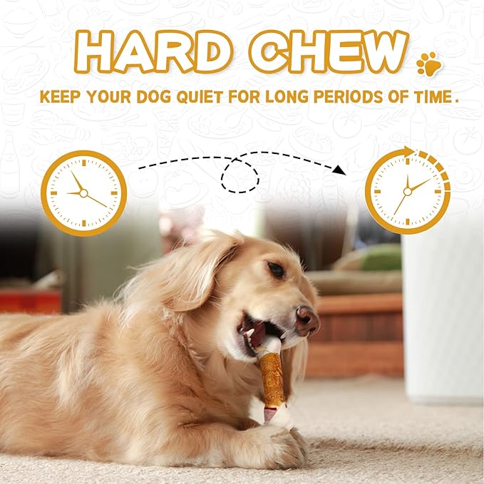 Dog Treat Rawhide Bones with Chicken (6.5 ", 4 pcs), Dog Chews Beefhide Treats w/Taurine, 10.5 oz