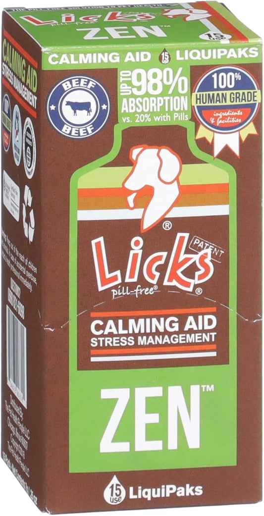Zen Dog Calming - Calming Aid Supplements for Aggressive Behavior & Nervousness - Treats for Stress Relief & Dog Health - Gel Packets - Braised Beef Flavor, 15 Use
