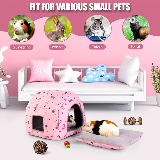 Guinea Pig Hideout - Guinea Pig Bed, Bunny Hideout, Rabbit Bed, Ideal House Bed for Small Pets, Pink Candy Pattern
