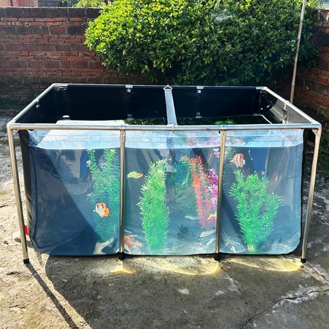 Aquarium Pool Pond,Collapsible Fish Ponds for Outside with Transparent Clear Viewing Panel,270 Gallon Fish Tank,PVC Canvas Above Ground Pond,Indoor/Outdoor Pond for Koi,Goldfish,with Drain Valve